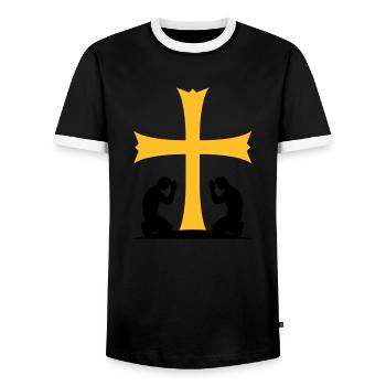 prier église symbole croix jésus-christ christ ka - T-shirt contrasté Homme - noir/blanc - Devant - AI Model Female 172 light (172cm) & AI Model Male 178 light (178cm)
