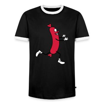 wuerstchen run happily embrace love run - Men's Ringer Shirt - black/white - Front - AI Model Female 172 light (172cm) & AI Model Male 178 light (178cm)