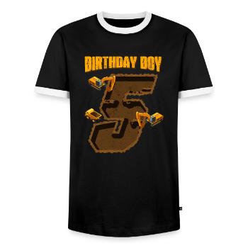 Birthday boys fifth birthday 5. - Men's Ringer Shirt - black/white - Front - AI Model Female 172 light (172cm) & AI Model Male 178 light (178cm)