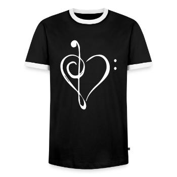 Notenschlüssel Liebe Musik Herz - Männer Kontrast-T-Shirt - Schwarz/Weiß - Vorne - AI Model Female 172 light (172cm) & AI Model Male 178 light (178cm)