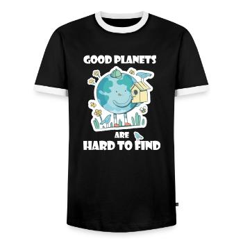 Climate change is real | Climate protection - Men's Ringer Shirt - black/white - Front - AI Model Female 172 light (172cm) & AI Model Male 178 light (178cm)