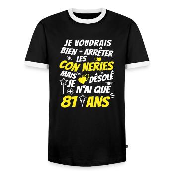 conneries 81 ans / humour anniversaire 81 ans - T-shirt contrasté Homme - noir/blanc - Devant - AI Model Female 172 light (172cm) & AI Model Male 178 light (178cm)