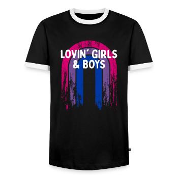 Lovin' Girls & Boys Bisexual LGBTQ Bi Pride - T-shirt contrasté Homme - noir/blanc - Devant - AI Model Female 172 light (172cm) & AI Model Male 178 light (178cm)