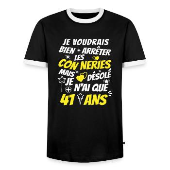connerie 41 ans / humour anniversaire 41 ans - T-shirt contrasté Homme - noir/blanc - Devant - AI Model Female 172 light (172cm) & AI Model Male 178 light (178cm)