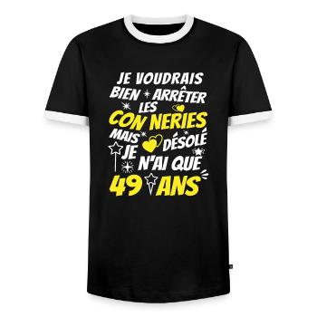 connerie 49 ans / humour anniversaire 49 ans - T-shirt contrasté Homme - noir/blanc - Devant - AI Model Female 172 light (172cm) & AI Model Male 178 light (178cm)