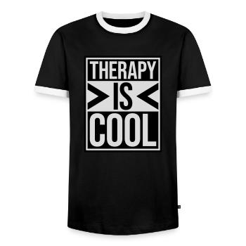 therapy is cool Quote - Men's Ringer Shirt - black/white - Front - AI Model Female 172 light (172cm) & AI Model Male 178 light (178cm)