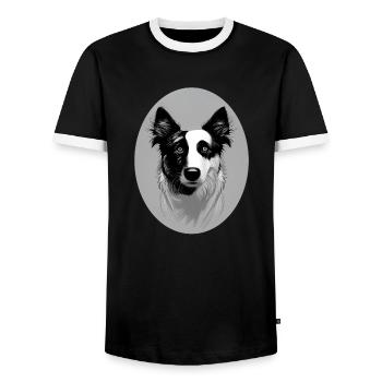 Border Collie Schwarz-Weiß oval - Männer Kontrast-T-Shirt - Schwarz/Weiß - Vorne - AI Model Female 172 light (172cm) & AI Model Male 178 light (178cm)
