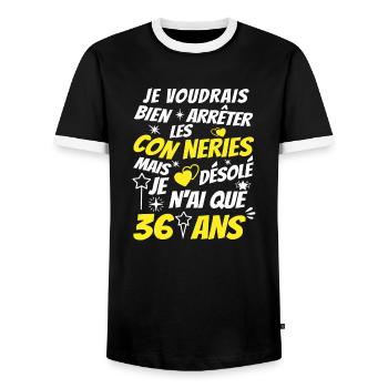 conneries 36 ans / cadeau anniversaire 36 ans - T-shirt contrasté Homme - noir/blanc - Devant - AI Model Female 172 light (172cm) & AI Model Male 178 light (178cm)