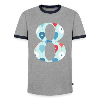 8th anniversary balloon - Men's Ringer Shirt - grey/navy  - Front - AI Model Female 172 light (172cm) & AI Model Male 178 light (178cm)