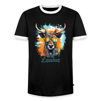 Hirsch Lausbua Kunst Krafttier Dorffest - Männer Kontrast-T-Shirt - Schwarz/Weiß - Vorne - AI Model Female 172 light (172cm) & AI Model Male 178 light (178cm)