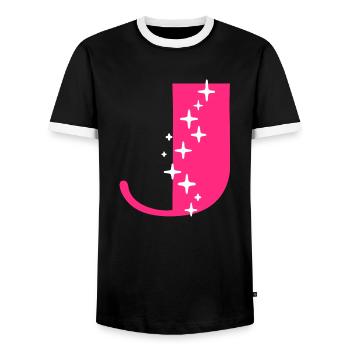Letter J Glitter - Men's Ringer Shirt - black/white - Front - AI Model Female 172 light (172cm) & AI Model Male 178 light (178cm)