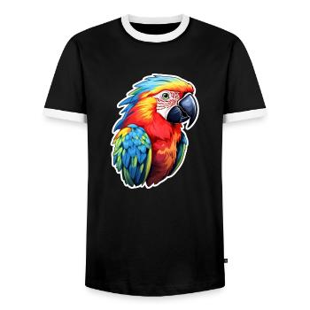 Papagei bunt und farbenfroh - Männer Kontrast-T-Shirt - Schwarz/Weiß - Vorne - AI Model Female 172 light (172cm) & AI Model Male 178 light (178cm)