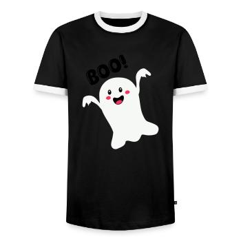 geist 01 - Männer Kontrast-T-Shirt - Schwarz/Weiß - Vorne - AI Model Female 172 light (172cm) & AI Model Male 178 light (178cm)