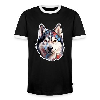 Siberian Husky - Men's Ringer Shirt - black/white - Front - AI Model Female 172 light (172cm) & AI Model Male 178 light (178cm)
