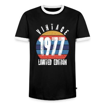 Vintage 1977 Limited Edition - Men's Ringer Shirt - black/white - Front - AI Model Female 172 light (172cm) & AI Model Male 178 light (178cm)