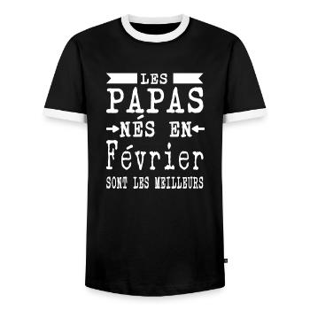Les Papas nés en Février sont meilleurs - T-shirt contrasté Homme - noir/blanc - Devant - AI Model Female 172 light (172cm) & AI Model Male 178 light (178cm)