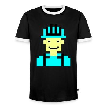 Construction Worker Pixel 01 - Men's Ringer Shirt - black/white - Front - AI Model Female 172 light (172cm) & AI Model Male 178 light (178cm)