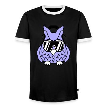 Cool Cute DJ Owl Party Club Music Owls Bird - Men's Ringer Shirt - black/white - Front - AI Model Female 172 light (172cm) & AI Model Male 178 light (178cm)