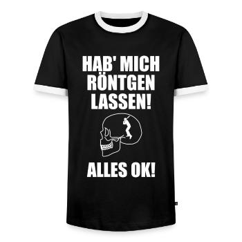 Hab mich röntgen lassen alles Ok Cricket - Männer Kontrast-T-Shirt - Schwarz/Weiß - Vorne - AI Model Female 172 light (172cm) & AI Model Male 178 light (178cm)