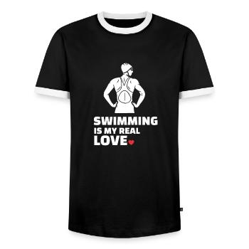 Ich Liebe Schwimmen - Männer Kontrast-T-Shirt - Schwarz/Weiß - Vorne - AI Model Female 172 light (172cm) & AI Model Male 178 light (178cm)