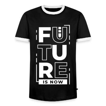 The Future is now the future is now saying - Men's Ringer Shirt - black/white - Front - AI Model Female 172 light (172cm) & AI Model Male 178 light (178cm)