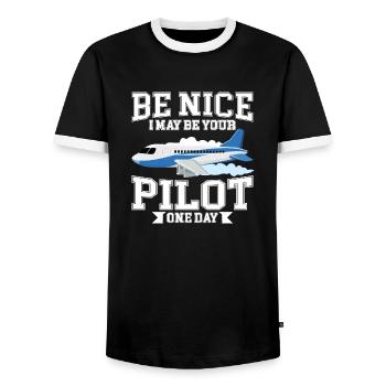 Funny Pilot Flugzeug Passagierflugzeug Fliegen - Männer Kontrast-T-Shirt - Schwarz/Weiß - Vorne - AI Model Female 172 light (172cm) & AI Model Male 178 light (178cm)
