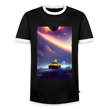 Cool Space Taxi voyageant à travers l’univers - T-shirt contrasté Homme - noir/blanc - Devant - AI Model Female 172 light (172cm) & AI Model Male 178 light (178cm)