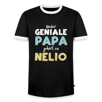 Dieser Geniale Papa Gehört Zu Nelio - Männer Kontrast-T-Shirt - Schwarz/Weiß - Vorne - AI Model Female 172 light (172cm) & AI Model Male 178 light (178cm)