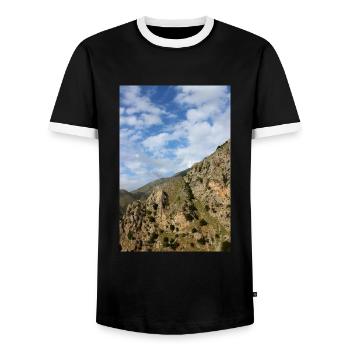 Mountain Mountains Mountain Landscape Poster - Men's Ringer Shirt - black/white - Front - AI Model Female 172 light (172cm) & AI Model Male 178 light (178cm)