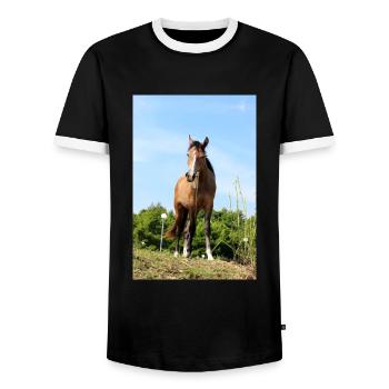 Pferd - Männer Kontrast-T-Shirt - Schwarz/Weiß - Vorne - AI Model Female 172 light (172cm) & AI Model Male 178 light (178cm)