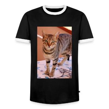 cat, kitten - Men's Ringer Shirt - black/white - Front - AI Model Female 172 light (172cm) & AI Model Male 178 light (178cm)