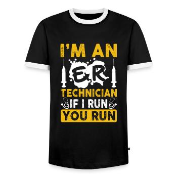 I'm An ER Technician Funny Emergency Room Tech - Men's Ringer Shirt - black/white - Front - AI Model Female 172 light (172cm) & AI Model Male 178 light (178cm)
