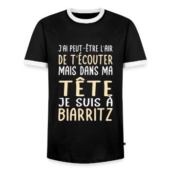 Dans ma tête je suis à Biarritz - Cadeau humour - T-shirt contrasté Homme - noir/blanc - Devant - AI Model Female 172 light (172cm) & AI Model Male 178 light (178cm)