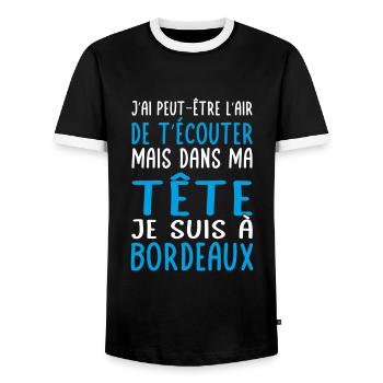 Dans ma tête je suis à Bordeaux - Cadeau humour - T-shirt contrasté Homme - noir/blanc - Devant - AI Model Female 172 light (172cm) & AI Model Male 178 light (178cm)