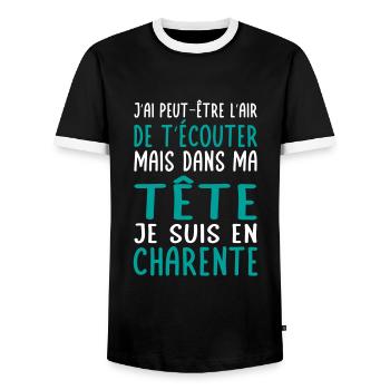 Dans ma tête je suis en Charente - Cadeau humour - T-shirt contrasté Homme - noir/blanc - Devant - AI Model Female 172 light (172cm) & AI Model Male 178 light (178cm)