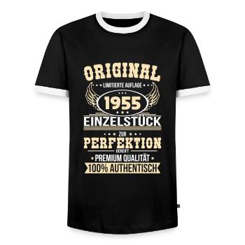 70e anniversaire - Pièce unique originale de 1955 - T-shirt contrasté Homme - noir/blanc - Devant - AI Model Female 172 light (172cm) & AI Model Male 178 light (178cm)