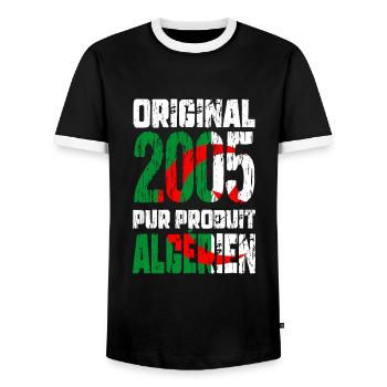 20th Anniversary - Original - 2005 - Algerian - Men's Ringer Shirt - black/white - Front - AI Model Female 172 light (172cm) & AI Model Male 178 light (178cm)