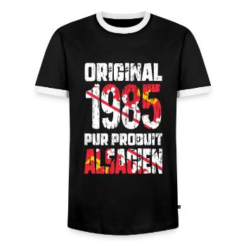 40th Anniversary - Original - 1985 - Alsatian - Men's Ringer Shirt - black/white - Front - AI Model Female 172 light (172cm) & AI Model Male 178 light (178cm)