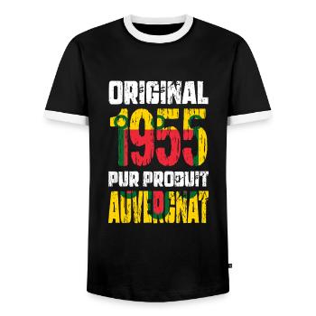 Anniversaire 70 ans - Original - 1955 - Auvergnat - T-shirt contrasté Homme - noir/blanc - Devant - AI Model Female 172 light (172cm) & AI Model Male 178 light (178cm)