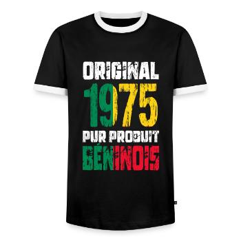 Anniversaire 50 ans - Original - 1975 - Béninois - T-shirt contrasté Homme - noir/blanc - Devant - AI Model Female 172 light (172cm) & AI Model Male 178 light (178cm)