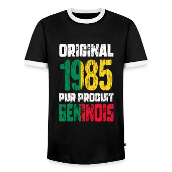 Anniversaire 40 ans - Original - 1985 - Béninois - T-shirt contrasté Homme - noir/blanc - Devant - AI Model Female 172 light (172cm) & AI Model Male 178 light (178cm)