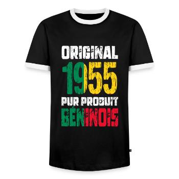 Anniversaire 70 ans - Original - 1955 - Béninois - T-shirt contrasté Homme - noir/blanc - Devant - AI Model Female 172 light (172cm) & AI Model Male 178 light (178cm)