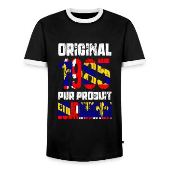 Anniversaire 40 ans - Original - 1985 Bourguignon - T-shirt contrasté Homme - noir/blanc - Devant - AI Model Female 172 light (172cm) & AI Model Male 178 light (178cm)