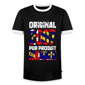 Anniversaire 18 ans - Original - 2007 Bourguignon - T-shirt contrasté Homme - noir/blanc - Devant - AI Model Female 172 light (172cm) & AI Model Male 178 light (178cm)