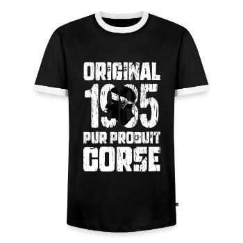 40-jähriges Jubiläum - Original - 1985 - Korsika - Männer Kontrast-T-Shirt - Schwarz/Weiß - Vorne - AI Model Female 172 light (172cm) & AI Model Male 178 light (178cm)