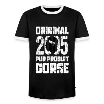 20-jähriges Jubiläum - Original - 2005 - Korsika - Männer Kontrast-T-Shirt - Schwarz/Weiß - Vorne - AI Model Female 172 light (172cm) & AI Model Male 178 light (178cm)