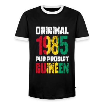 40-jähriges Jubiläum - Original 1985 - Guineisch - Männer Kontrast-T-Shirt - Schwarz/Weiß - Vorne - AI Model Female 172 light (172cm) & AI Model Male 178 light (178cm)