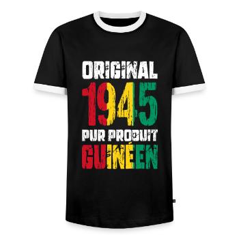 80. Geburtstag - Original 1945 - Guineisch - Männer Kontrast-T-Shirt - Schwarz/Weiß - Vorne - AI Model Female 172 light (172cm) & AI Model Male 178 light (178cm)