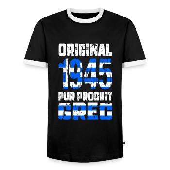 80. Geburtstag - Original 1945 - Griechisch - Männer Kontrast-T-Shirt - Schwarz/Weiß - Vorne - AI Model Female 172 light (172cm) & AI Model Male 178 light (178cm)