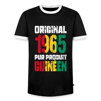 60. Geburtstag - Original 1965 - Guineisch - Männer Kontrast-T-Shirt - Schwarz/Weiß - Vorne - AI Model Female 172 light (172cm) & AI Model Male 178 light (178cm)